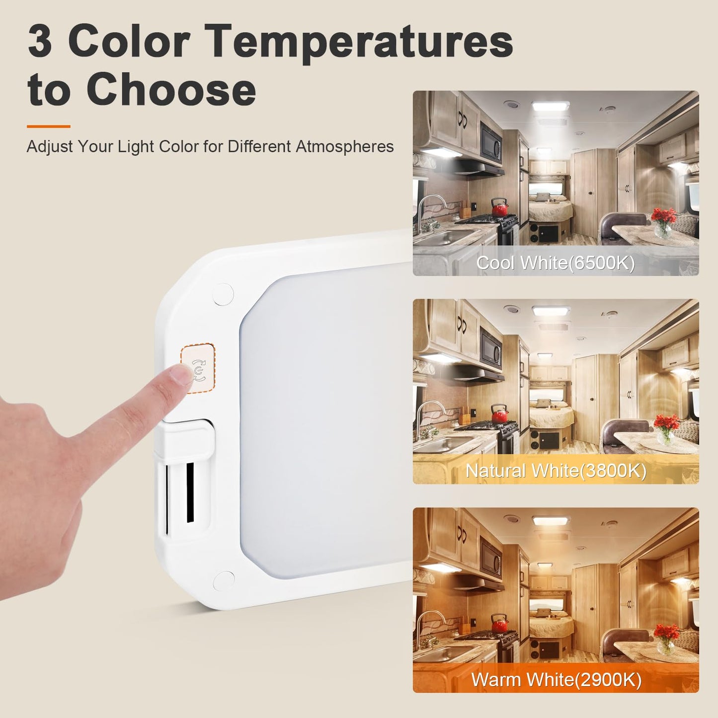 SKYJDM RV LED Interior Lights 1200LM, Dimmable 3000-6500K, 8 Pack, Remote Control, White, Model AC506-RO
