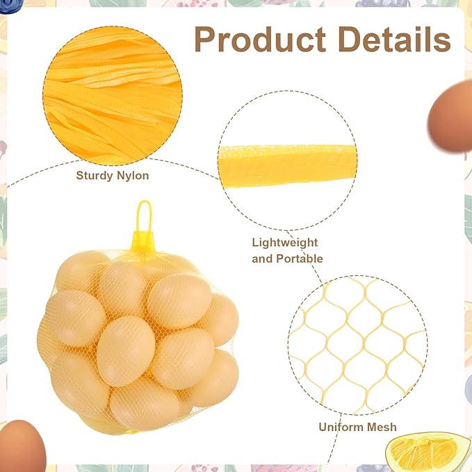 uxcell 100Pcs Reusable Produce Mesh Bags, 40cm Mesh Nylon Netting with Loop-Style Closures, Stretchable Egg Hatching Bags for Fruit Vegetable Storage, Yellow