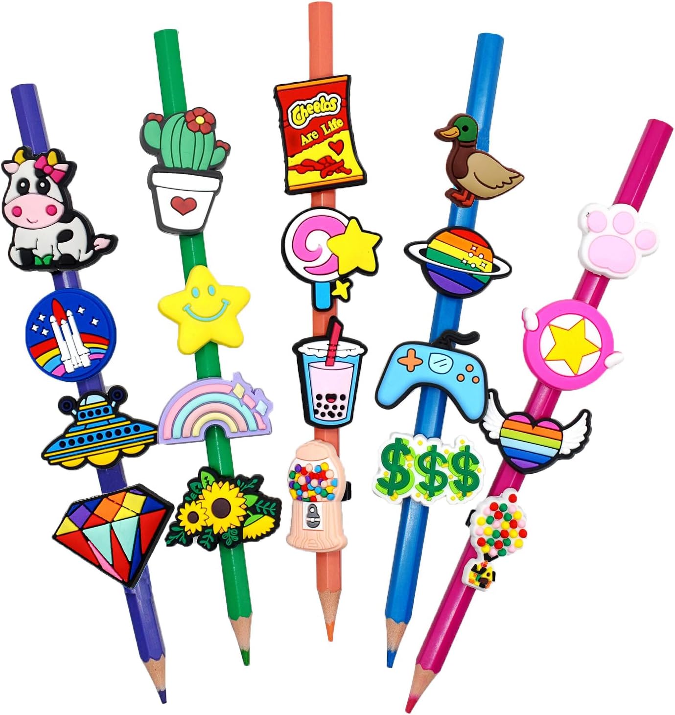 Papacharms Lot Random Different Decorative Pencil Toppers 105Pack Cute Cool Pencil Charms Clips Bulk PVC Pen Topper for School Prize Classroom Reward Student Gifts