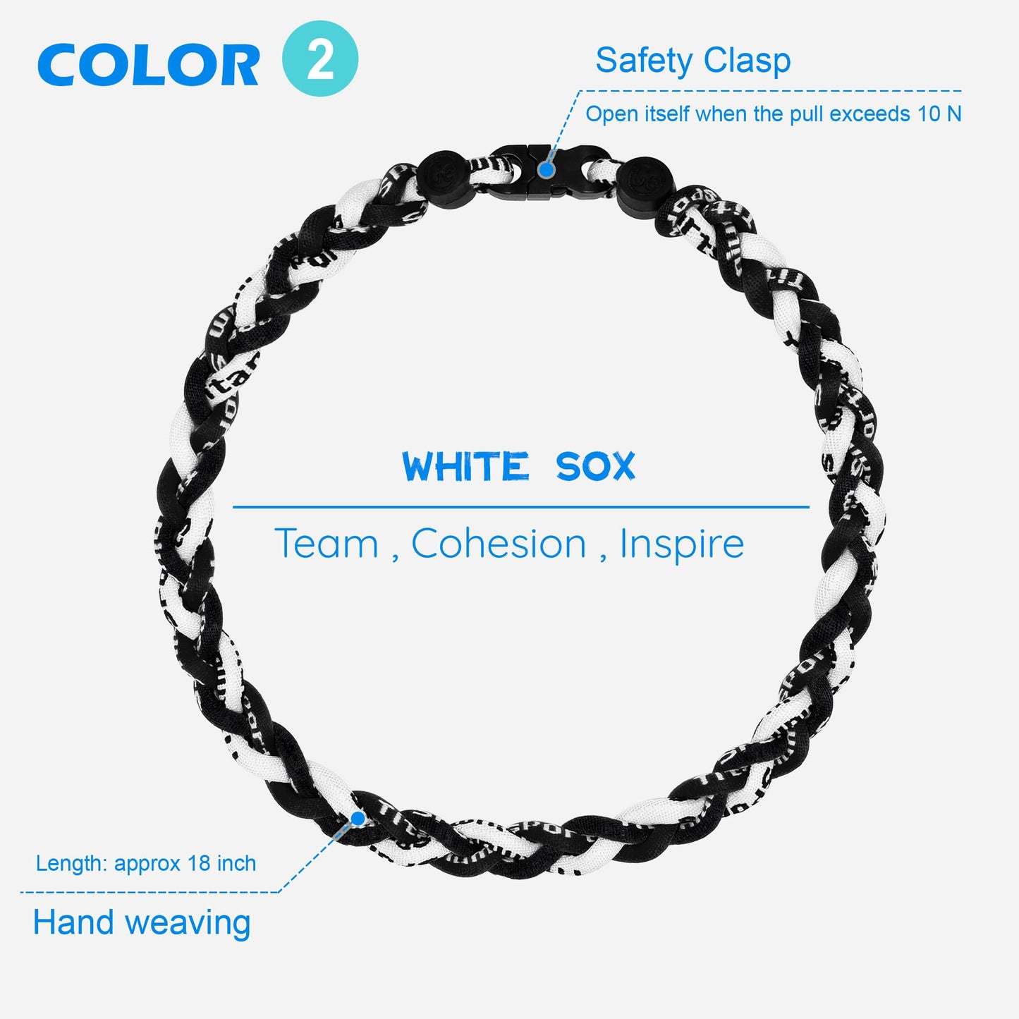 SUPBOMM 3 pcs Baseball Rope Necklaces, League Team Colors Braided Necklace, Baseball Team Gifts, White Sox