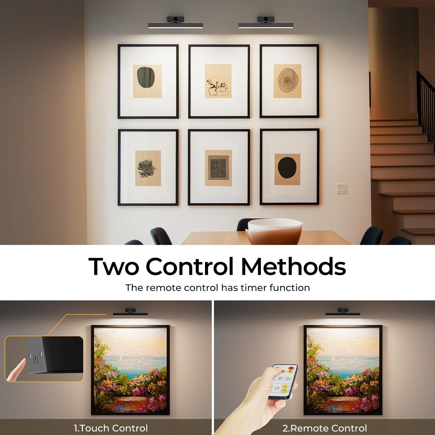 Afyuol 16In Battery Operated Picture Light, Cct Dimmable Wall Light With Remote Control, Black Metal, Model Hb-1 For Art And Gallery