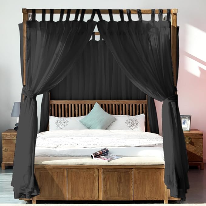 AIKASY Canopy Bed Board with Top and Self-Adhesive Velcro Strips, White Gauze Princess Bed Canopy Curtain Tent, Creating a Romantic Atmosphere in The Room（Twin，Black）