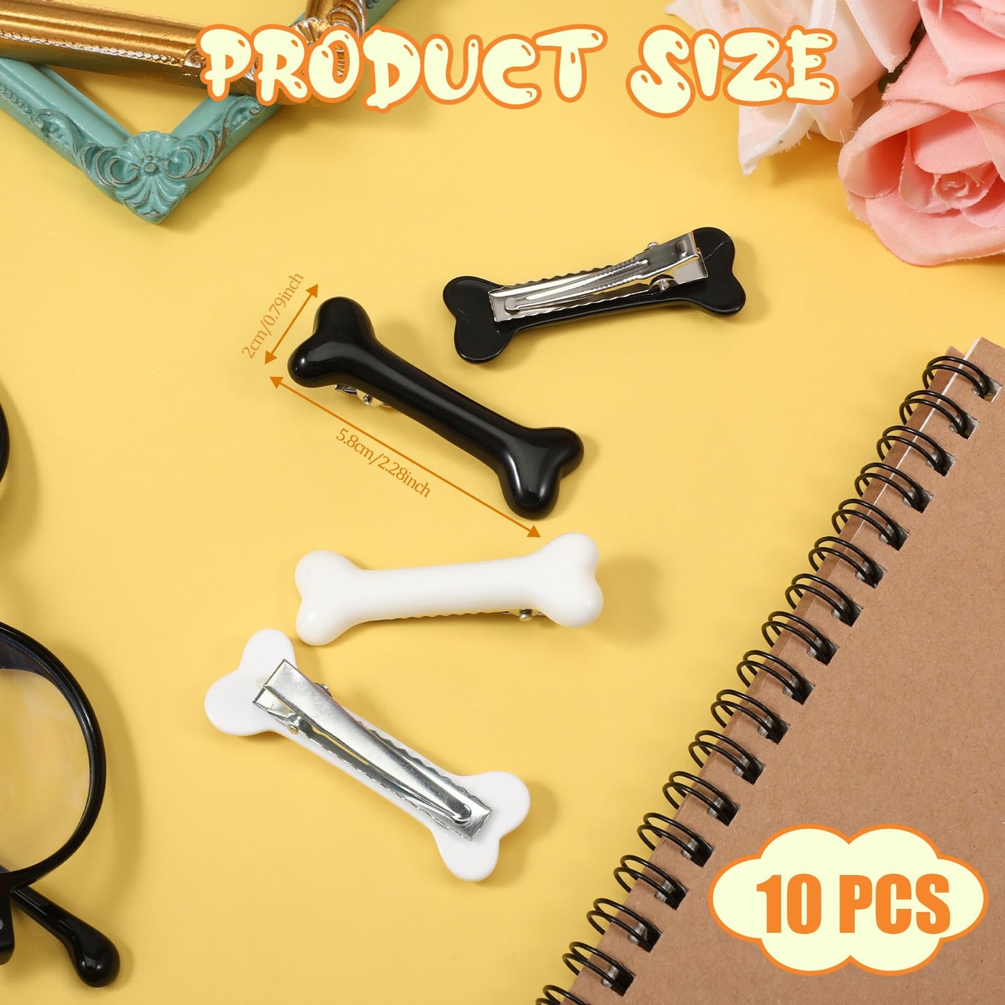10Pcs Bone Hair Clip, Skull Skeleton HairPins, Black White Bones Hairpins for Women Girls, Side Hair Clip, Cosplay Costume Decor