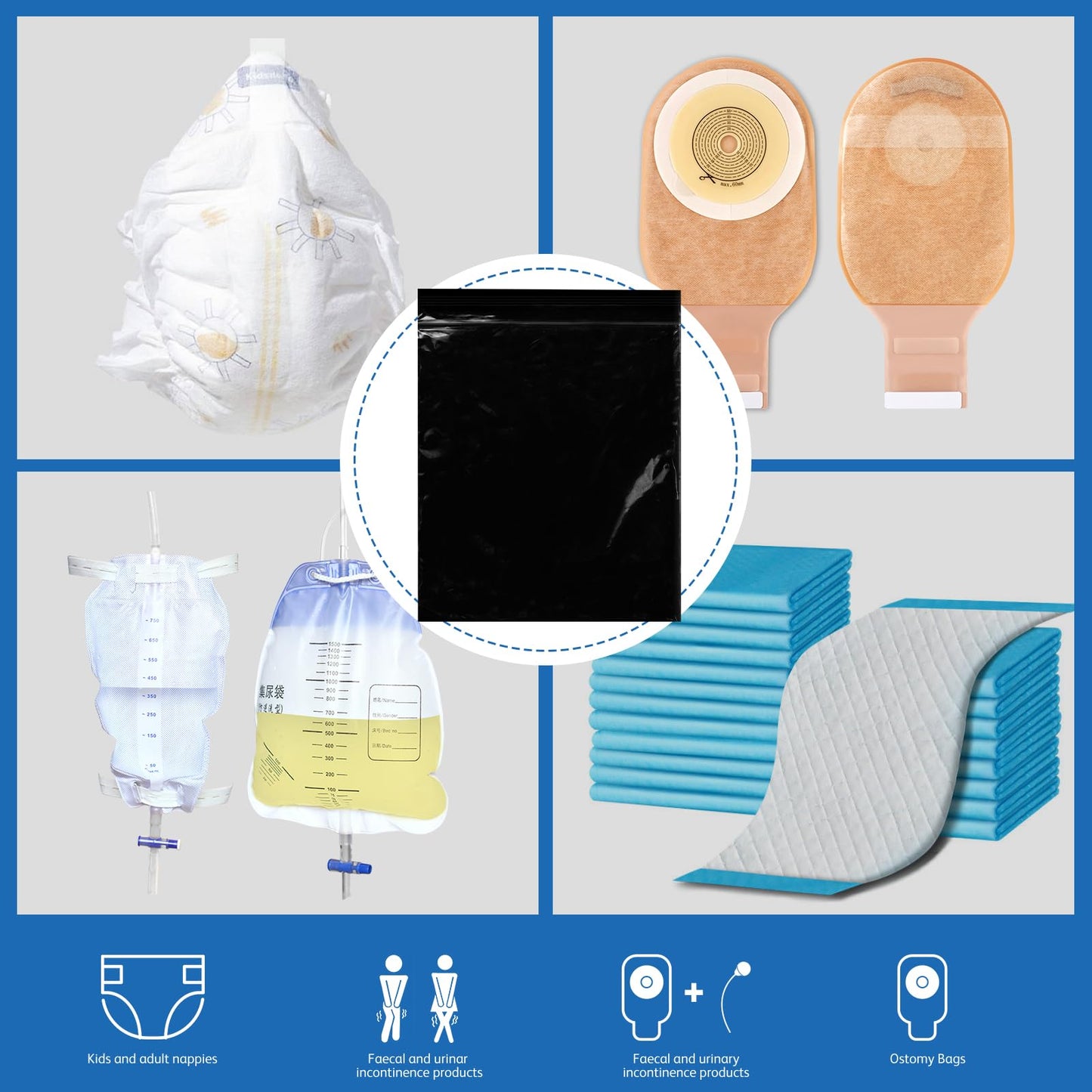 Ostomy Pouch Disposal Bags, Seal-N-Toss Ostomy Disposal System, High Sealing/Prevents Odours/No Mess/Eco-Friendly Disposal Bags for Colostomy Bags, Nappies, Incontinence Pads - 100 Pack