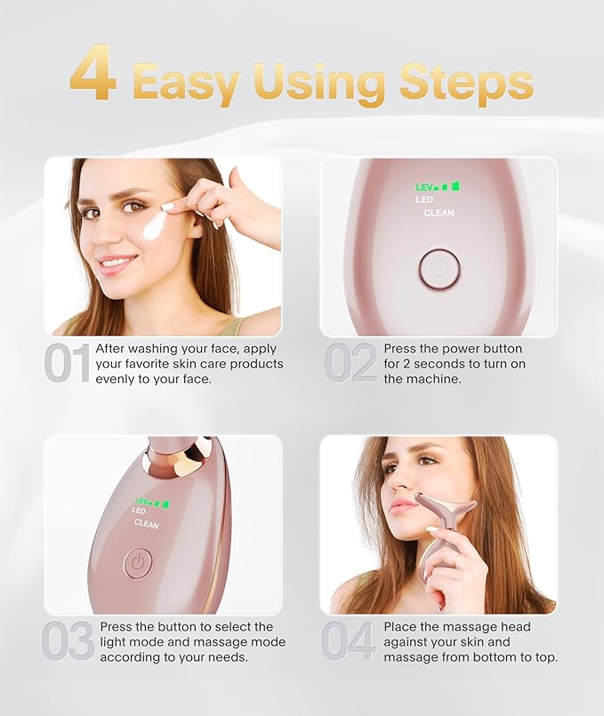 Light Based Face-Neck-Massager - 7 Color Portable Facial Massager for Skin Care, Rose Gold