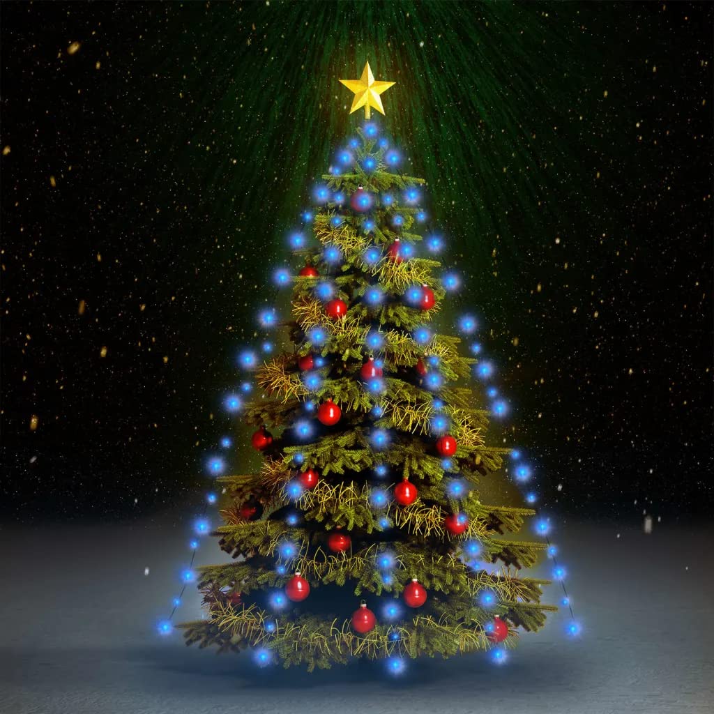 vidaXL Blue LED Christmas Tree Net Lights, 210 LEDs, 8 Effects, Water-Resistant, 6ft 11in Suitable for Indoor/Outdoor Use, Model 328881