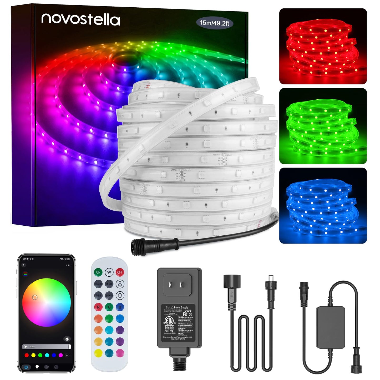 HotMoon Smart LED Outdoor Rope Light 52.5ft RGB Music Sync App Control IP65 Model NTS50-RGB-US-F