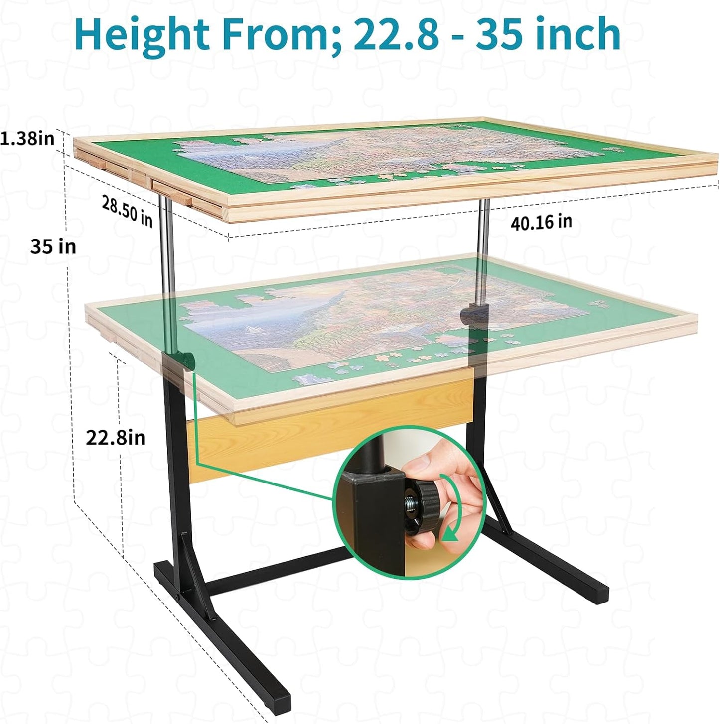 2000pcs Puzzle Table with Legs,40.16"x28.5"Wooden Jigsaw Puzzle Board with 4 Drawers & Cover,Height Adjustment & Weight optimization