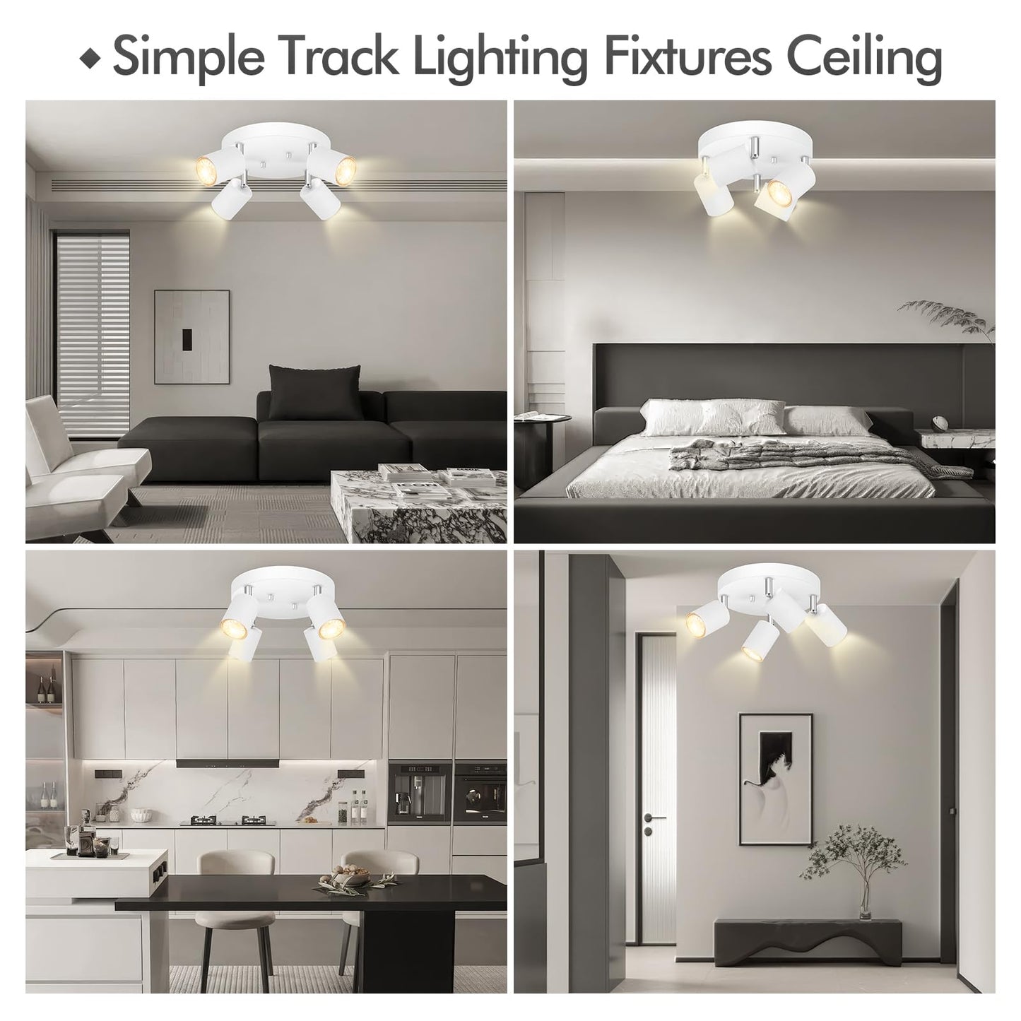 4 Light Track Lighting Fixtures Ceiling  Matte White Round Directional Ceiling Spotlight  Gu10 Flush Mount Track Fixture  Adjustable Modern Led Track Lights For Kitchen/Living Room  Bulb Not Included