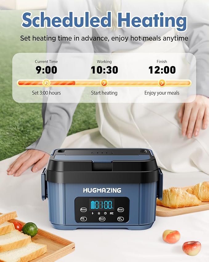 Cordless Electric Lunch Box for Adults, Men & Women – Rechargeable Self-Heating Food Warmer with 1.2L SS Container, Battery-Powered Heated Lunch Box, Perfect for Work and Travel Use