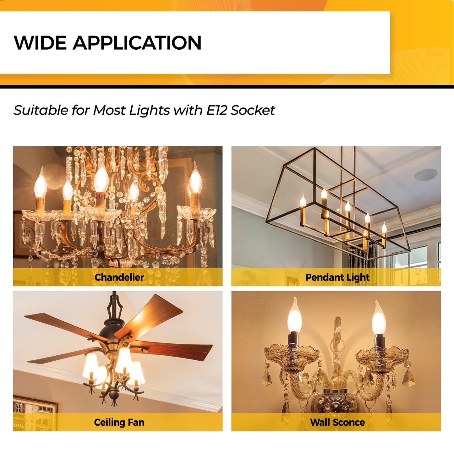 Hizashi 40W Equivalent E12 Dimmable Led Candelabra Bulbs, 2700K Soft Warm White, 4W 450Lm, Glass, 12 Pack