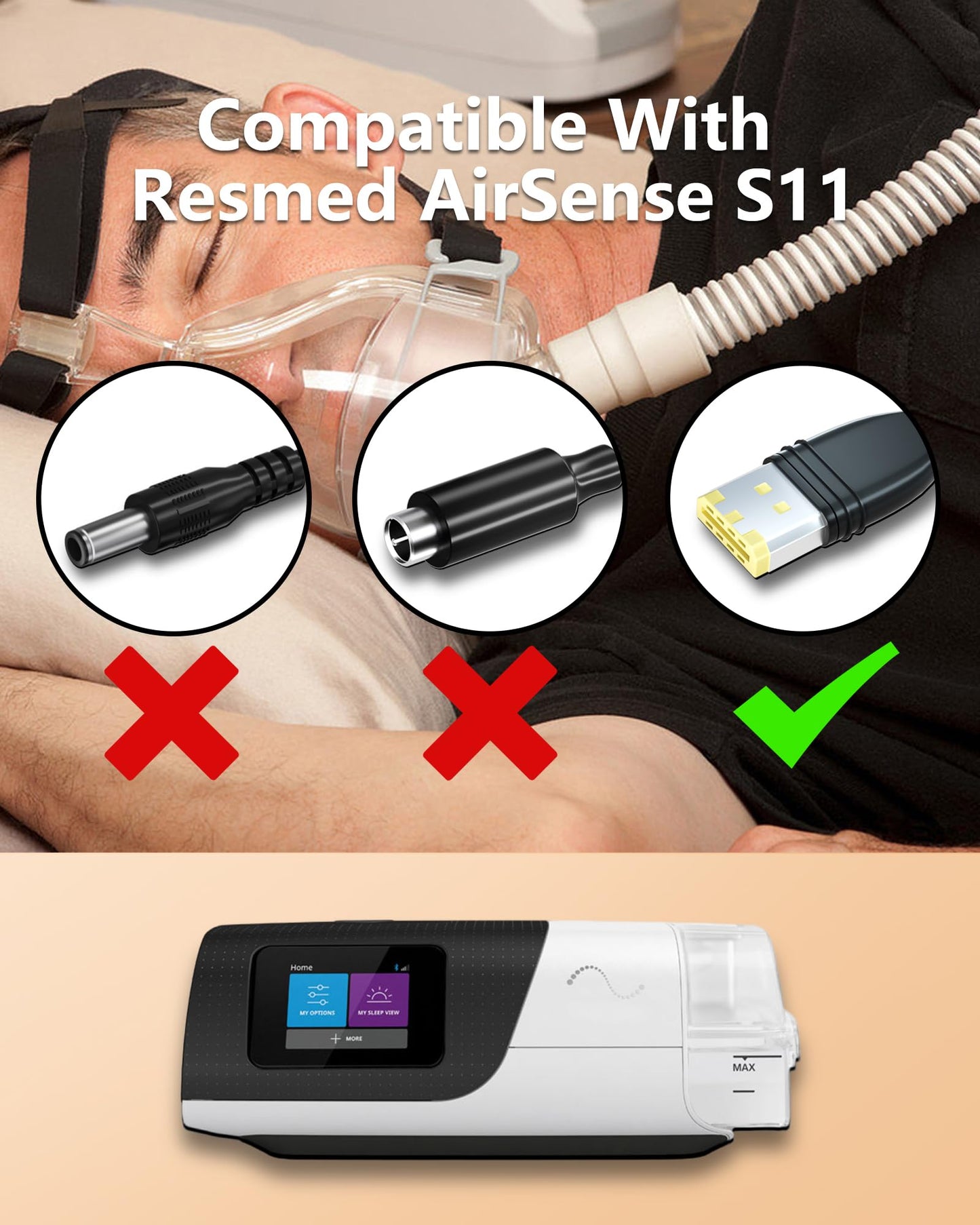 WUKUR Replacment for Resmed Airsense 11 Power Cord Compatible with ResMed AirSense 11/ResMed AirSense 11 AutoSet/ResMed AirSense 11 CPAP/ResMed AirSense 11 Elite/ResMed AirMini CPAP Machine