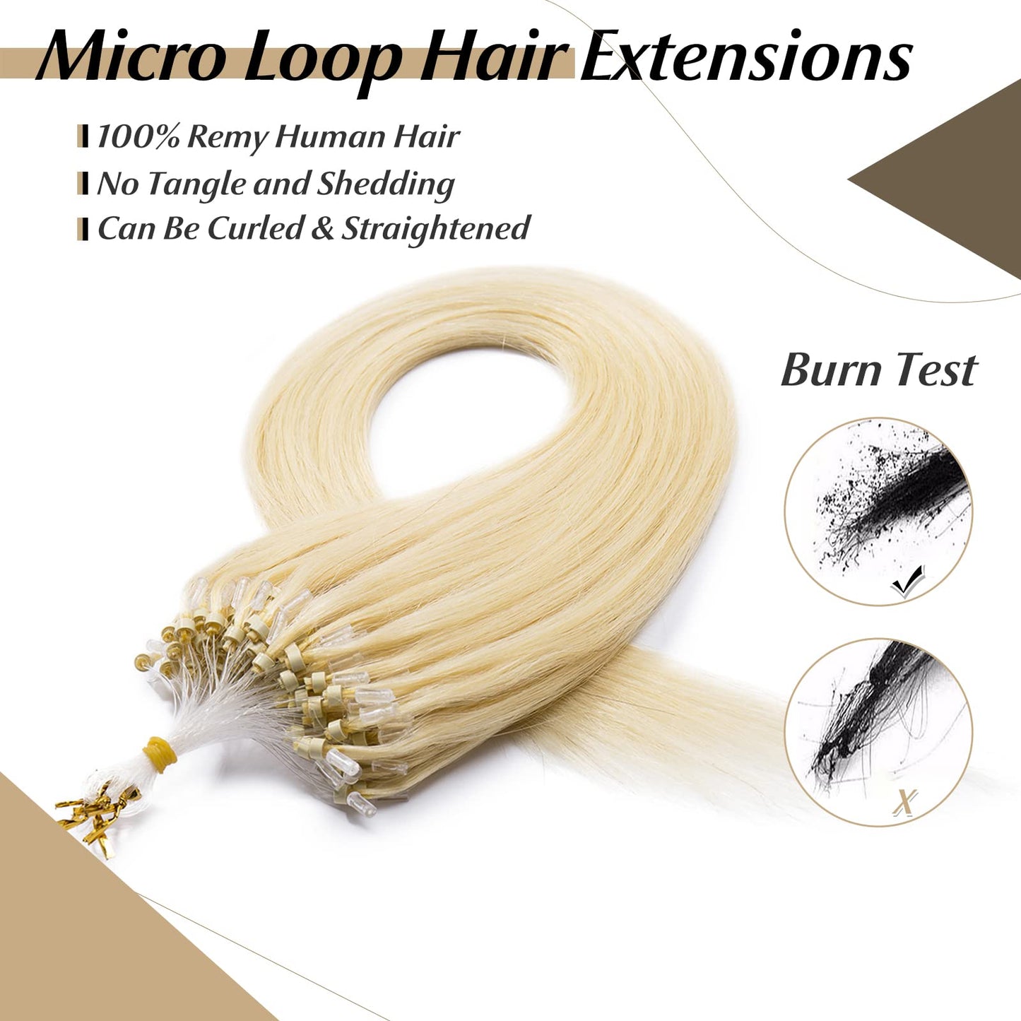 SEGO Micro Loop Human Hair Extensions 22 Inch Bleach blonde Micro Beads Hair Extensions Human Hair Cold Fusion Micro Ring Hair E