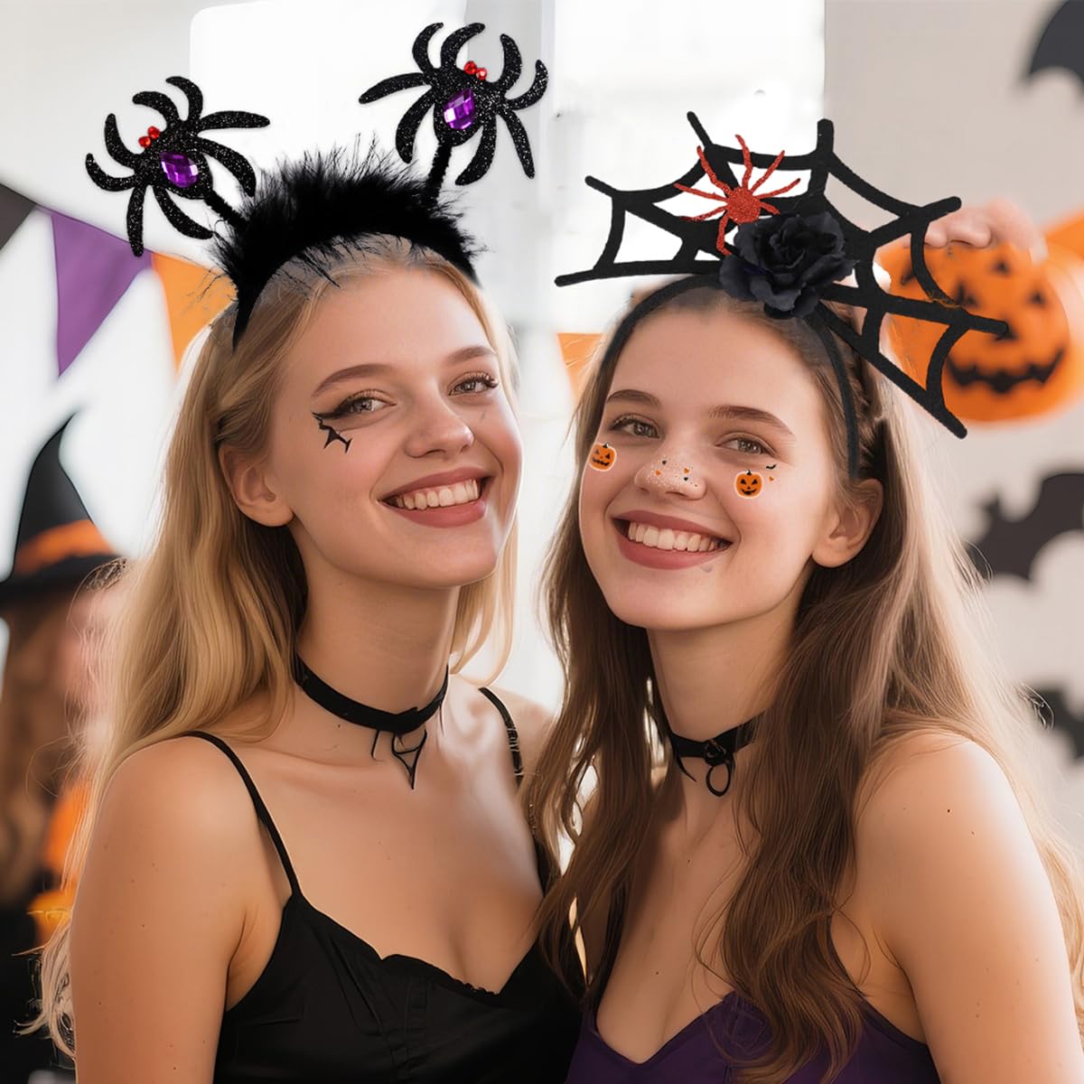 YIHONGYAN Headbands Halloween Head Bands for Women Man Kids Funny Hair Bands Halloween Party Black Flowers Spider Web Black Head