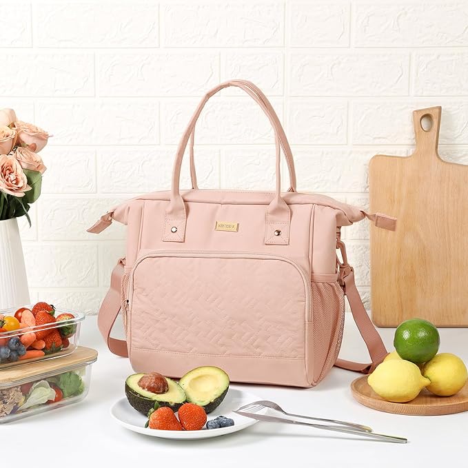 NISHEL Lunch Box for Women with Adjustable Shoulder Strap, Portable & Reusable Cooler Bag, Lunch Leak-proof Insulated Thermal Compartment, for Office Work Picnic Travel Gym, Pink