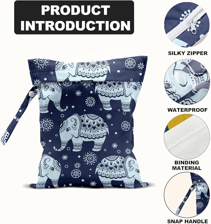 Elephant Gifts for Women, 2Pcs Elephant Print Wet Bags, Wet Dry Bag Reusable Zipper Pouch for Swimsuit, Diapers, Pool, Beach, Dirty Yoga Gym Clothes, Toiletries, Waterproof Birthday Gifts