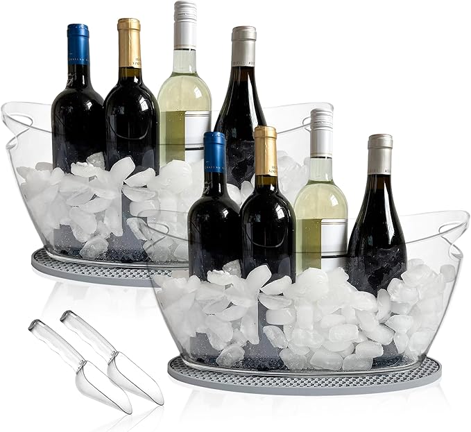 2 PCS Ice Bucket for Parties, Includes Bar Mat and Scoops(2-Pack), Acrylic Ice Buckets for Cocktail Bar, Clear Ice Buckets...