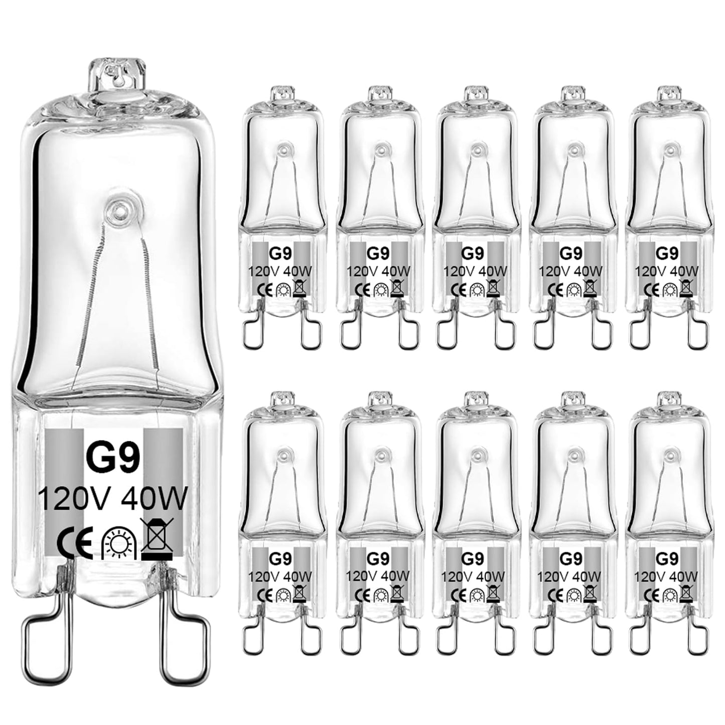 Lacnooe G9 Halogen Bulb 40 Watt 120 Volt Dimmable T4 JCD Type Bi-Pin Base for Chandeliers, Pendants, Cabinet Lights, Landscape Lights Replacement, Warm White (10 Pack)