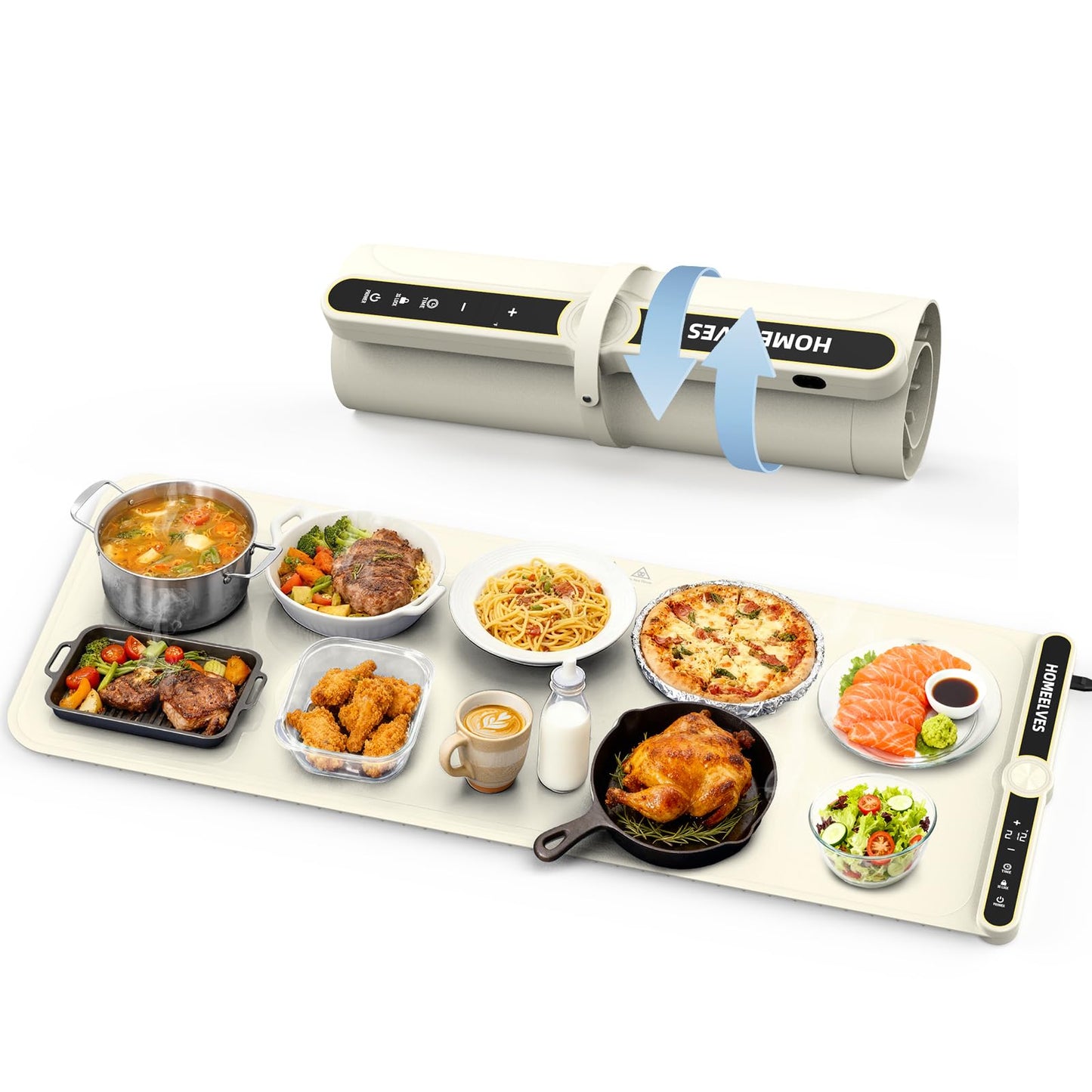 Warming Mat for Food Extra Large 39.4”X15”, 8S Rapid Heating Electric Warming Tray with 9 Temp Setting and 6H Timer, Food Warming Pad, Portable Food Warmers for Parties Buffet, Beige
