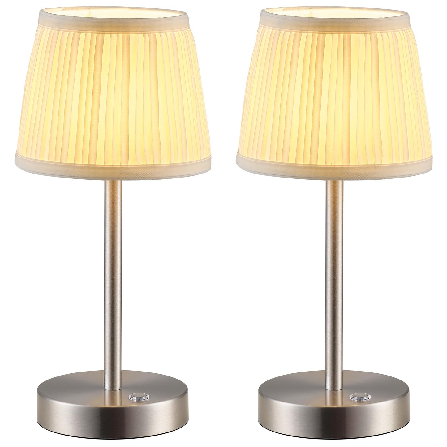 Pusu 2 Pack Cordless Led Nickel Table Lamps  Rechargeable 4000Mah 3 Way Dimmable Bedside Small Lamp With Fabric Shade  Lighting For Bedroom  Kids Room  Bathroom  Kitchen  Decor  Gift  Night Light
