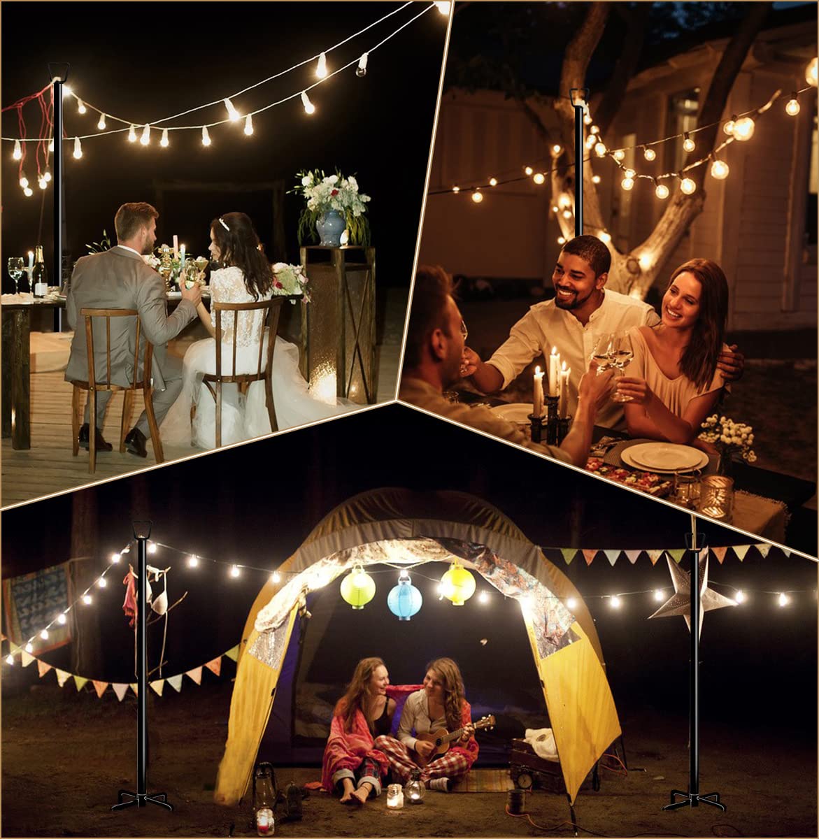 Queension 10Ft Deck String Light Poles For Outdoor String Lights For Garden  Backyard  Patio Lighting Stand For Parties  Bistro & Weddings  2 Pack