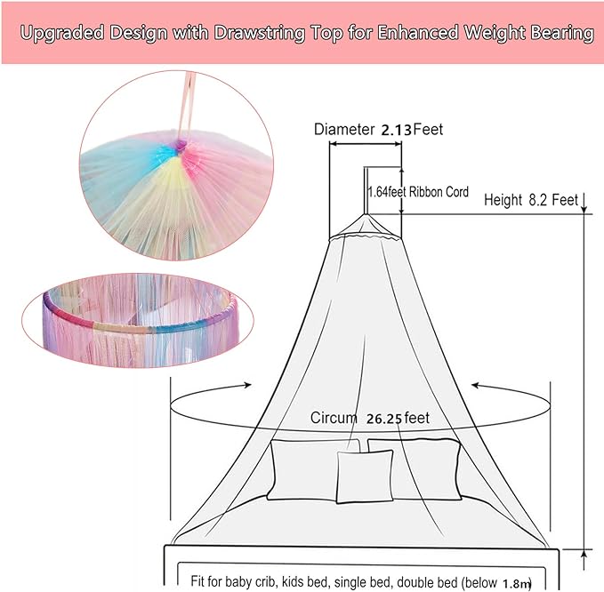 Eimilaly Princess Rainbow Bed Canopy with Unicorn Dream Catcher | Lights, Bed Canopy for Girls Room Decor or Unicorn Theme Party