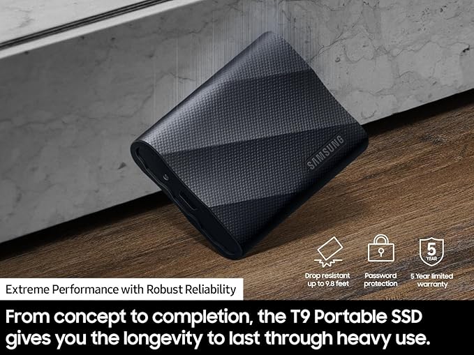 Samsung T9 Portable SSD 2TB, USB 3.2 Gen 2x2 External Solid State Drive, Seq. Read Speeds Up to 2,000MB/s for Gaming, Students and Professionals, MU-PG2T0B/AM, Black