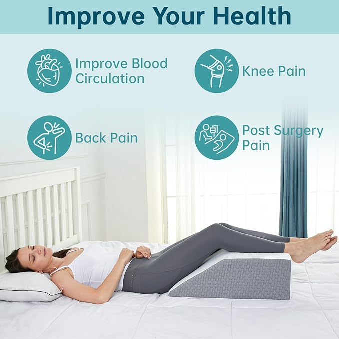 Bed Wedge Elevated Leg Pillow, High-Density Leg Rest Elevating Foam Wedge, Supportive Foam Wedge Pillow - Relieves and Recovers Foot and Ankle Injury, Leg Pain, Improves Blood Circulation