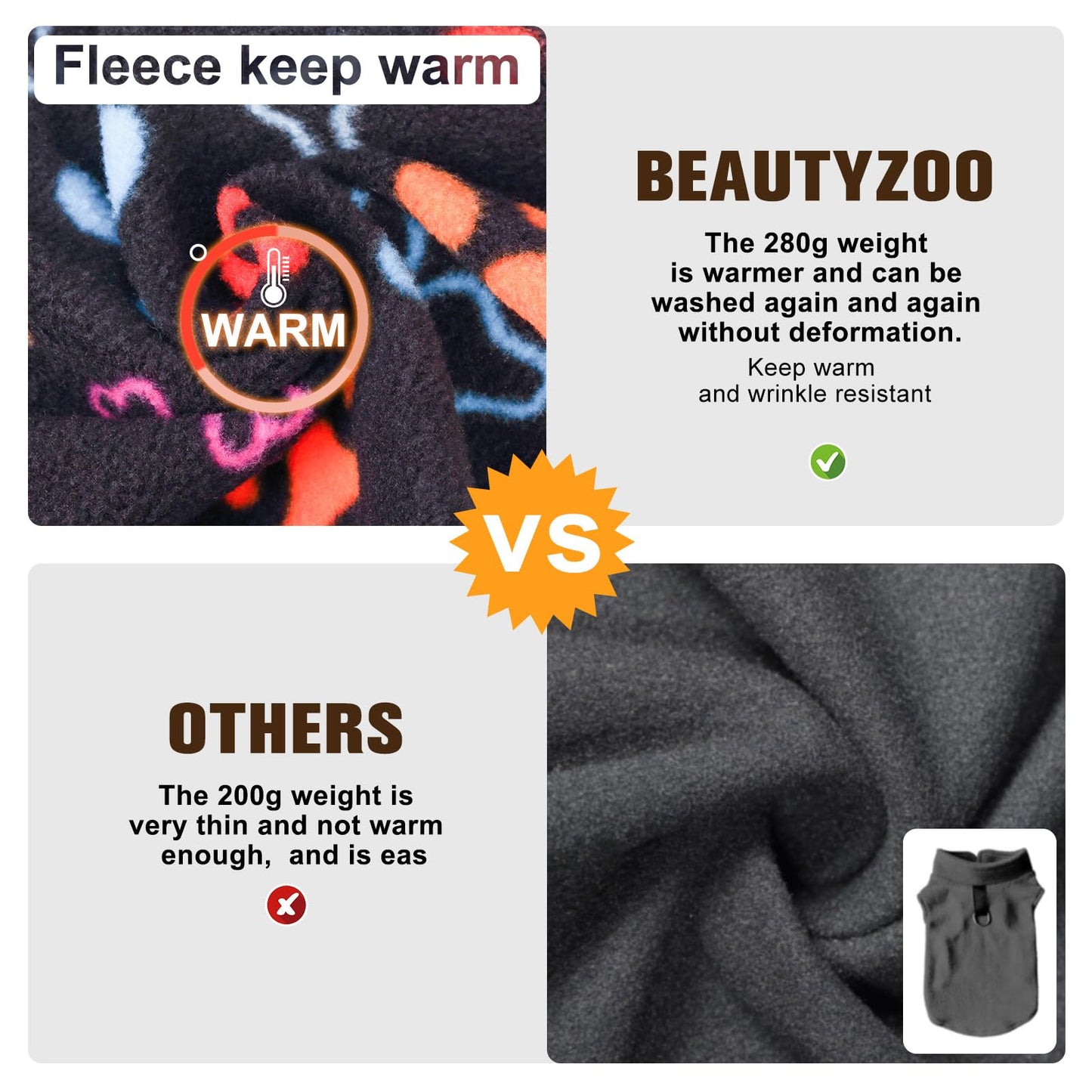 BEAUTYZOO Small Dog Sweater Fleece Vest Winter Jacket, D-Ring Leash Attachment for XS S Puppy Medium Sized Breeds Dogs, Cold Weather Dog Clothes Windproof Keep Warm, Black Bones Paw M