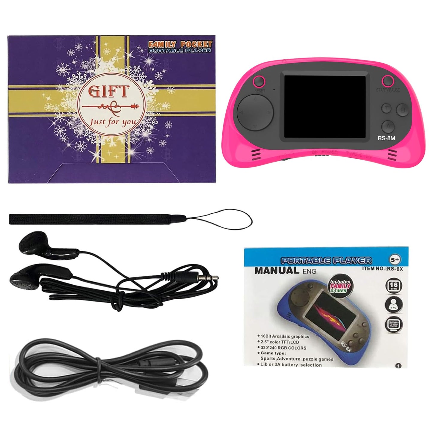 Kids Handheld Portable Video Game Player with 200 Games - 16 Bit 2.5 Inch Screen Mini Retro Electronic Machine for Boys Girls