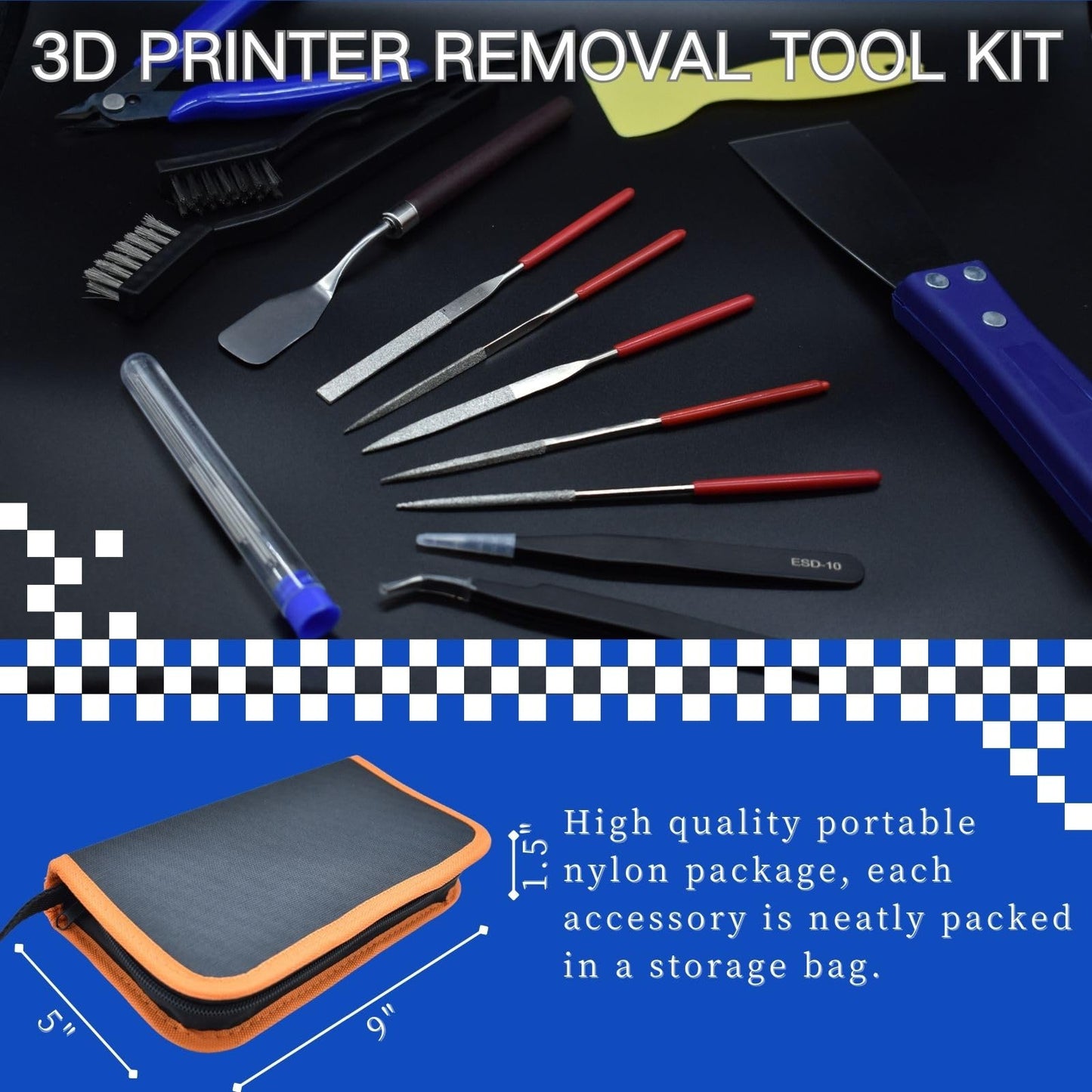 JUNYAOHSU 3D Printer Tool Kit, 24pcs 3D Printer Nozzle Cleaning Tool Removal Tool Kit, Wire Brush, Wire Flush Cutter, Scraper Knife, Diamond Files, Tweezer, Putty Knife for 3D Printer, Model Building