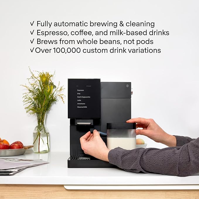 Terra Kaffe Super Automatic Espresso Machine - App-Enabled Coffee Machine - Auto Wake & Sleep - All Milk Types - Roaster-Approved Espresso Settings - Cappuccino Machines - Gifts for Men - Black TK-02