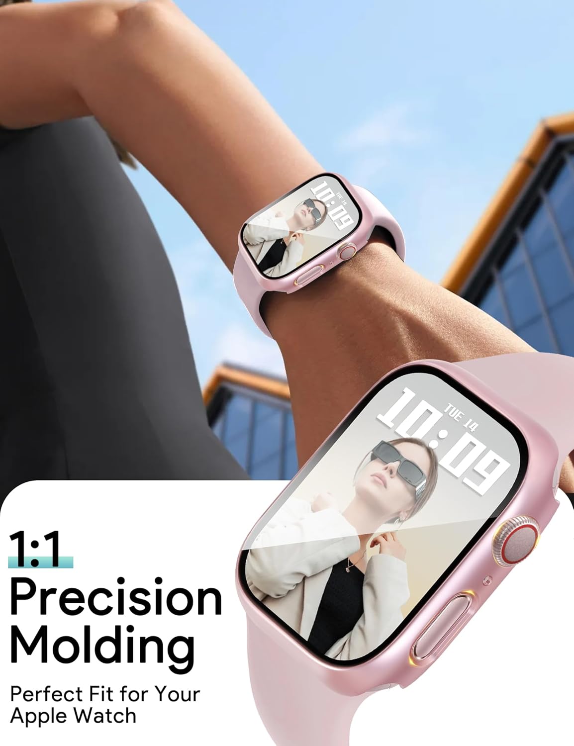 JR.DM 40mm 2 Pack Hard PC Case with HD Tempered Glass Screen Protector for Apple Watch Series 6/5/4/SE/SE2/SE3, Guard Bumper Full Protective Anti-Scratch Face Cover for iWatch, Pink/Clear
