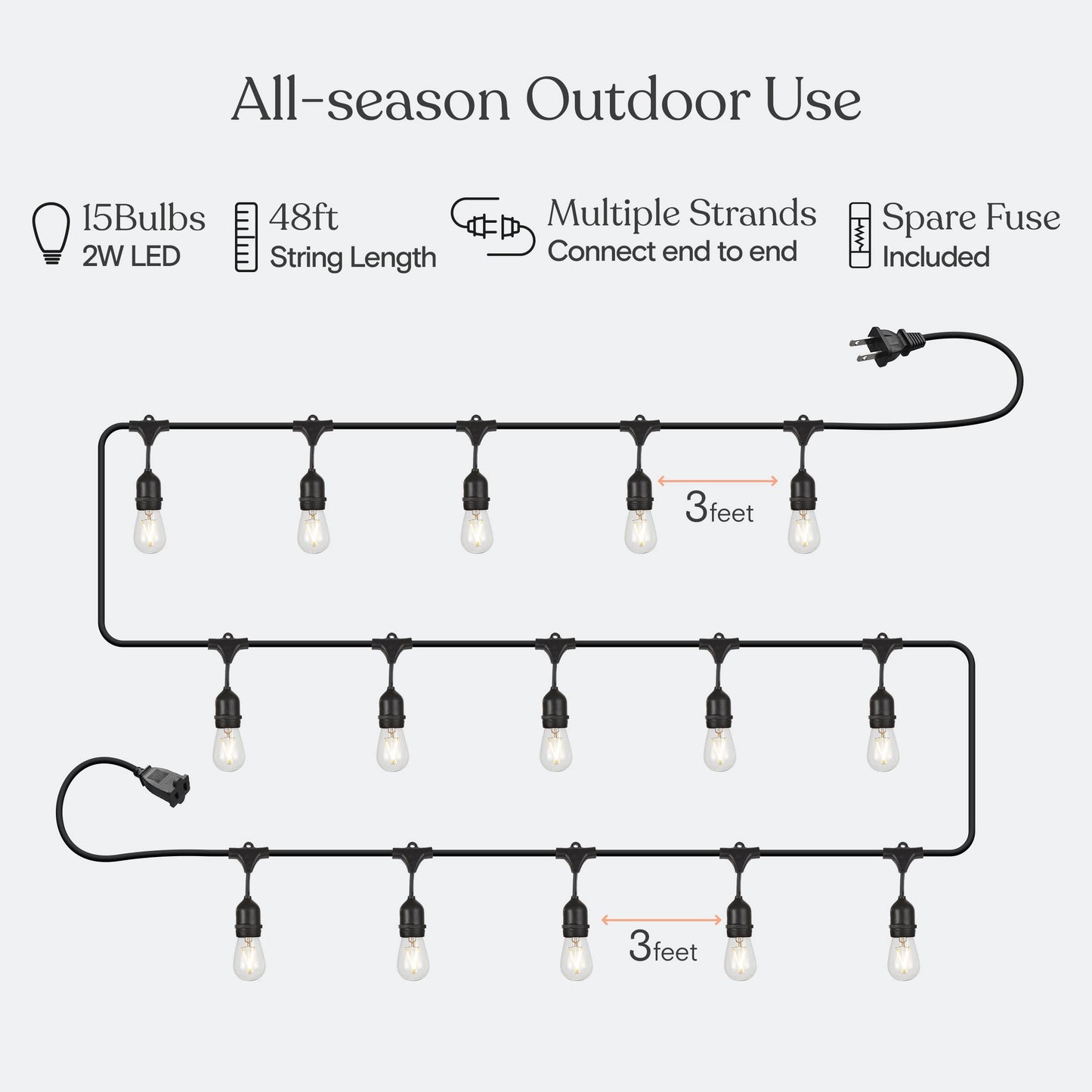 Brightech Ambience Pro Outdoor String Lights - 48 Ft, Dimmable Vintage Edison Bulbs, Waterproof, Soft White (2700K)
