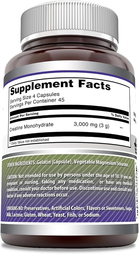 Amazing Formulas Creatine Monohydrate 3000 Mg Per Serving Supplement | 180 Capsules | Non-GMO | Gluten Free | Made in USA (2 Pack)