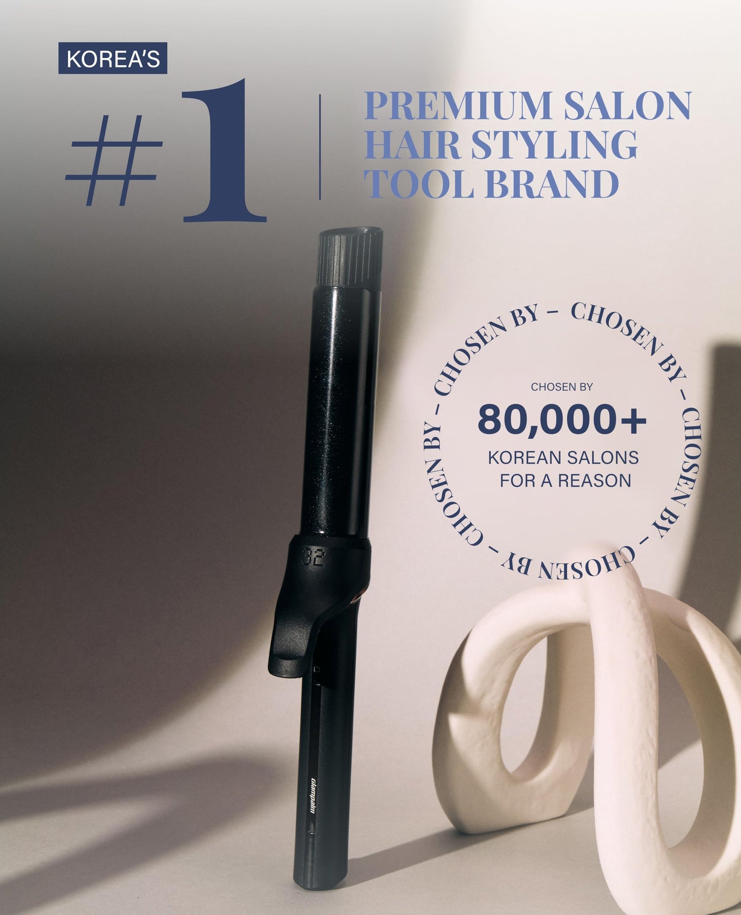 GLAMPALM Professional Curling Iron 1.6 - Long Barrel Ceramic Hair Curler for Women, Korea's No.1 Salon Hot Tool, 5 Temps & 30s H