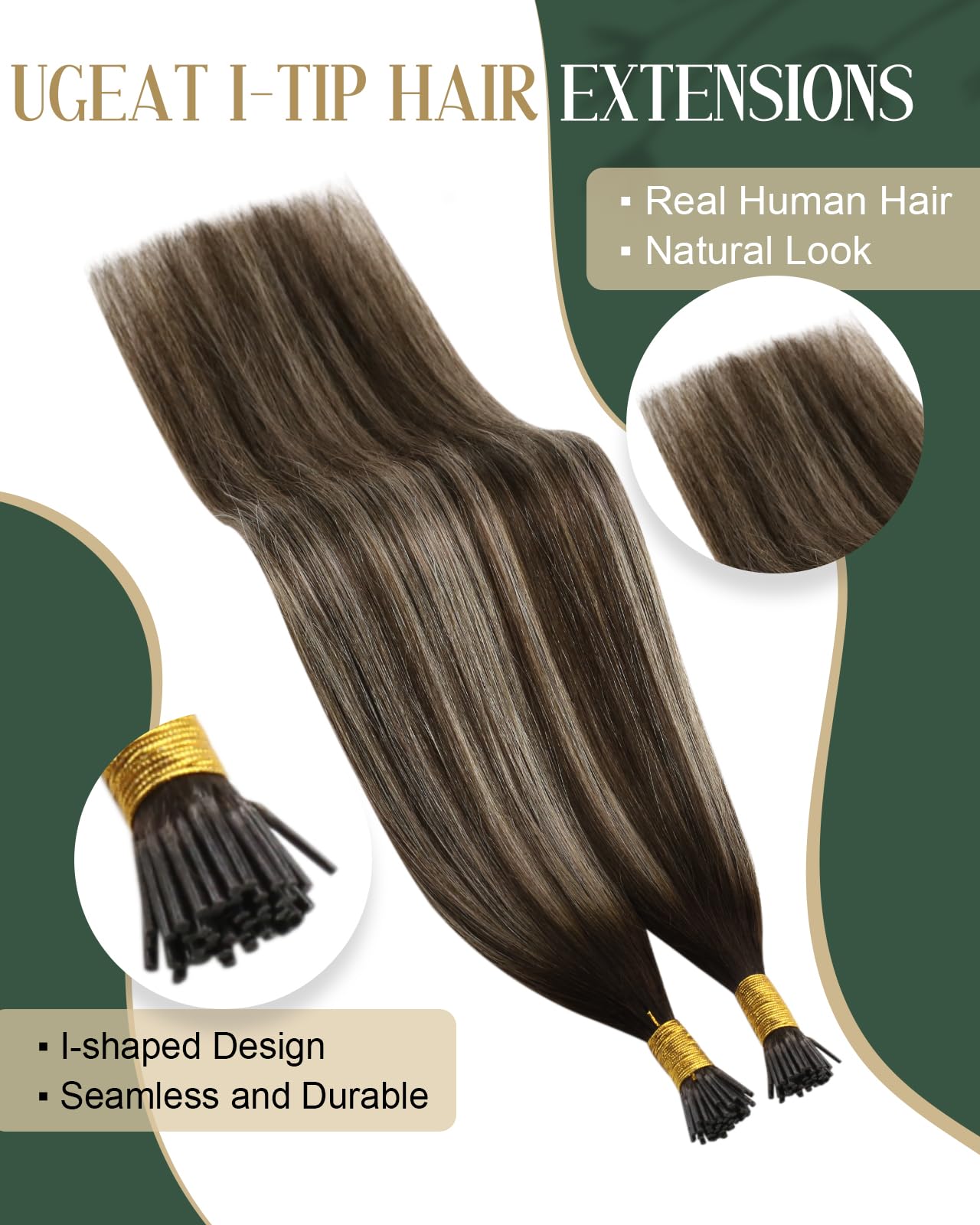 Ugeat Ash Brown Itip Human Hair Extensions Balayage Dark Brown I Tip Hair Extensions Real Human Hair Itips Ombre Non-Damage No G