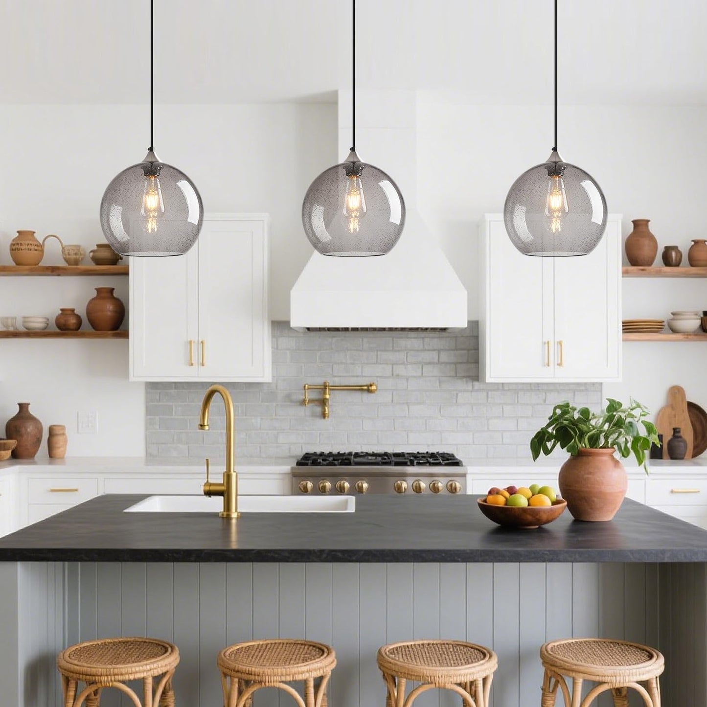Lbsqj Light Grey Glass Pendant Lights Kitchen Island Globe Pendant Light Fixtures Modern Pendant Lighting For Bedroom Living Dining Room Light Fixture (9.84 In  1 Pack)