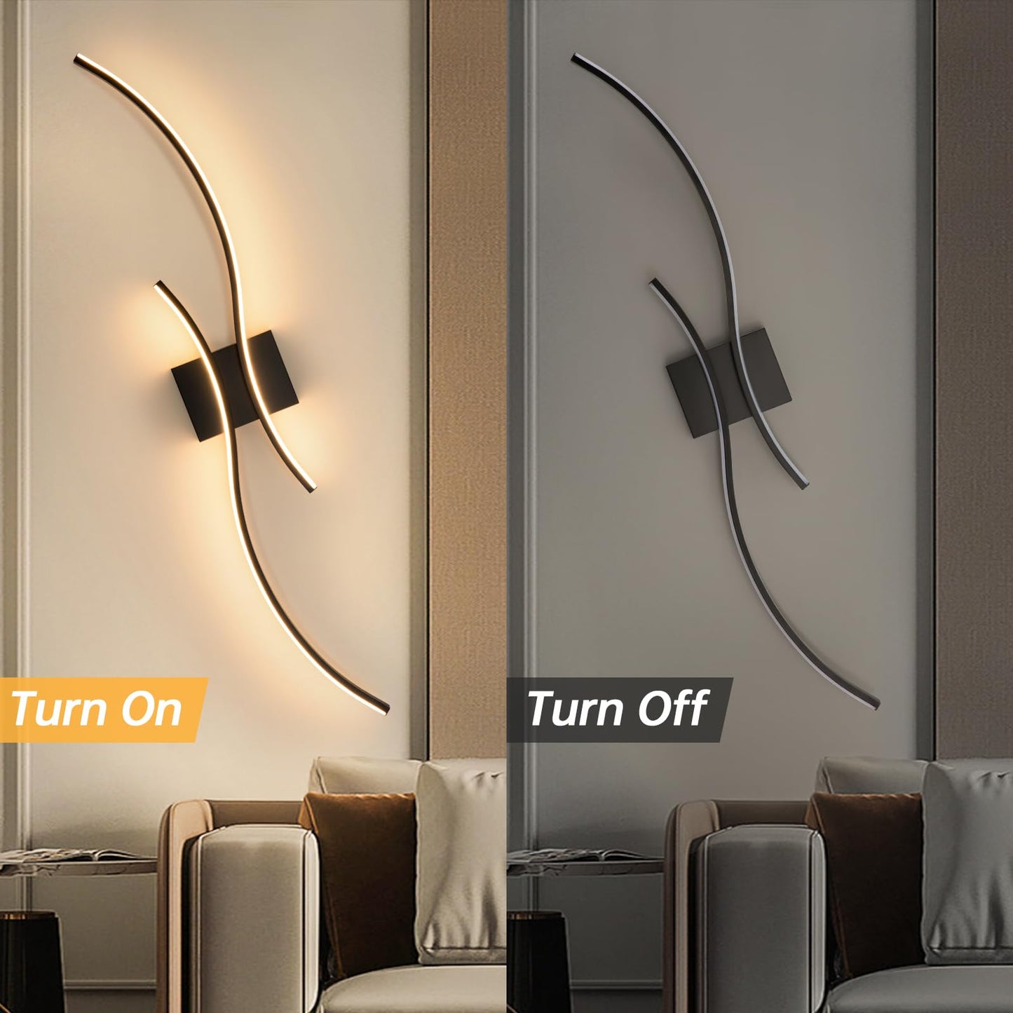 Caneoe Modern Led Wall Light Sconce, 39 Black Aluminum, Warm White 3000K, Ideal For Bathroom, Living Room, Bedroom, Hallway