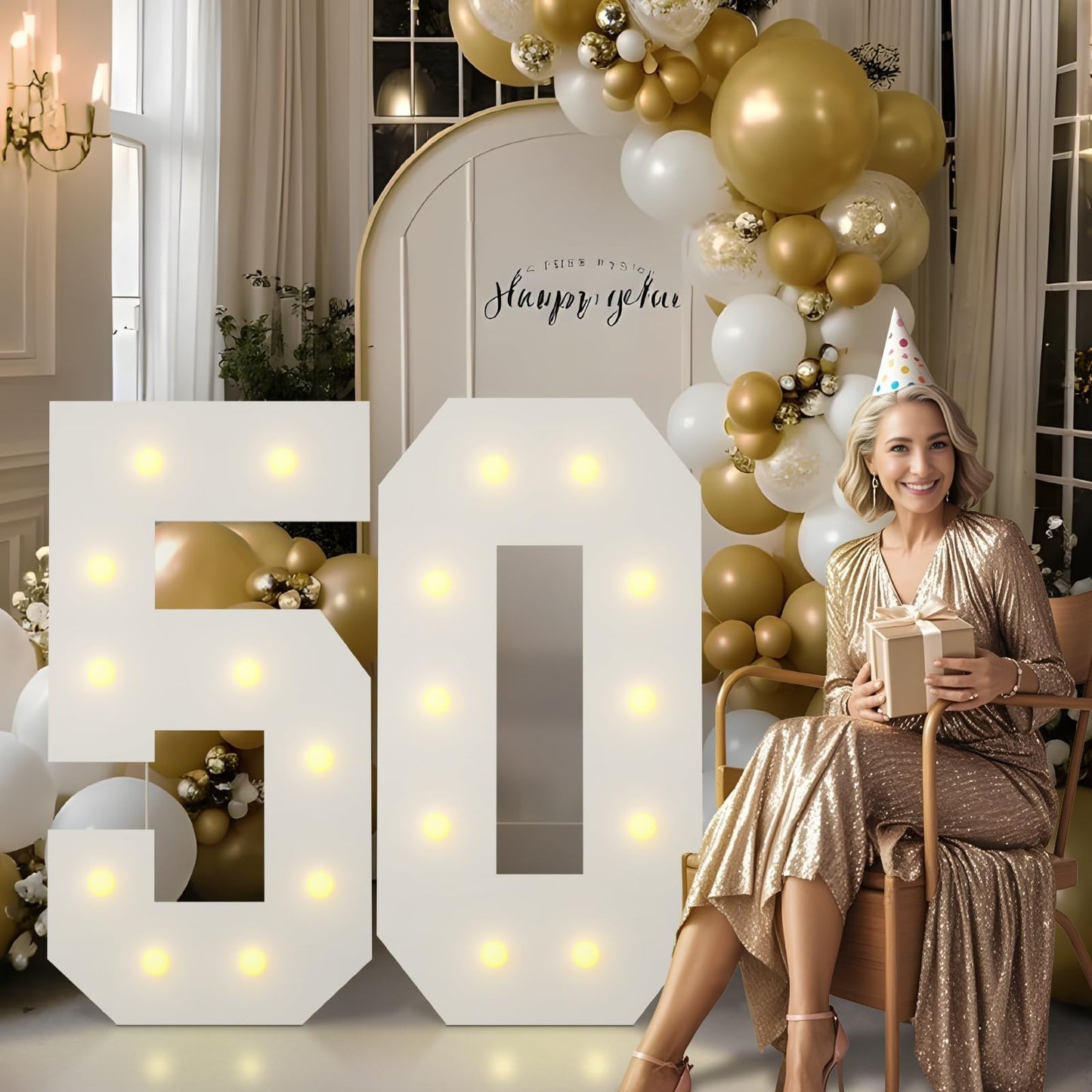 4Ft Marquee Numbers  Big Light Up 5 For 15Th 50Th Birthday Decorations - Warm Light 4 Feet Tall For Anniversary Party Decor