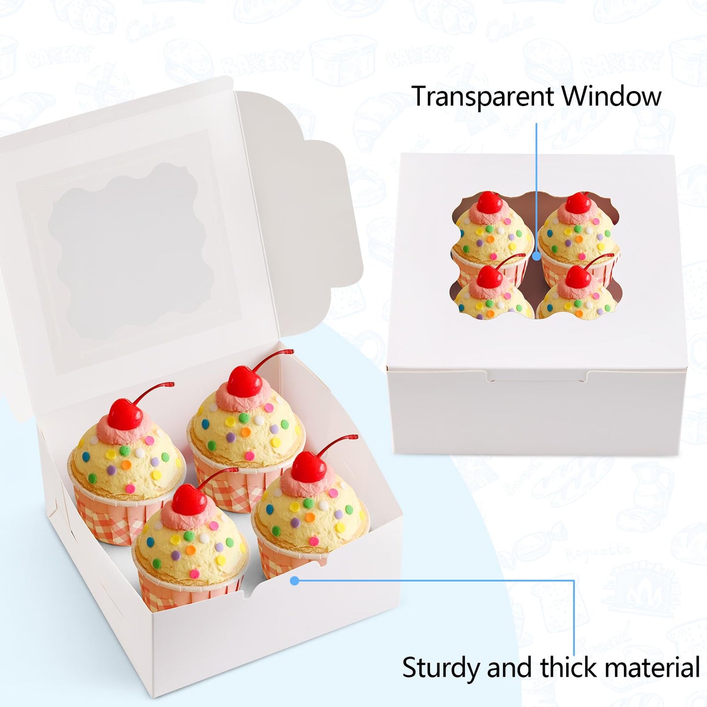 YODYZJ 20pcs White Cookie Boxes with Window, 6x6x3 inches Treat Boxes for Dessert, Strawberry, Bakery, Pastry, Candy, Truffle