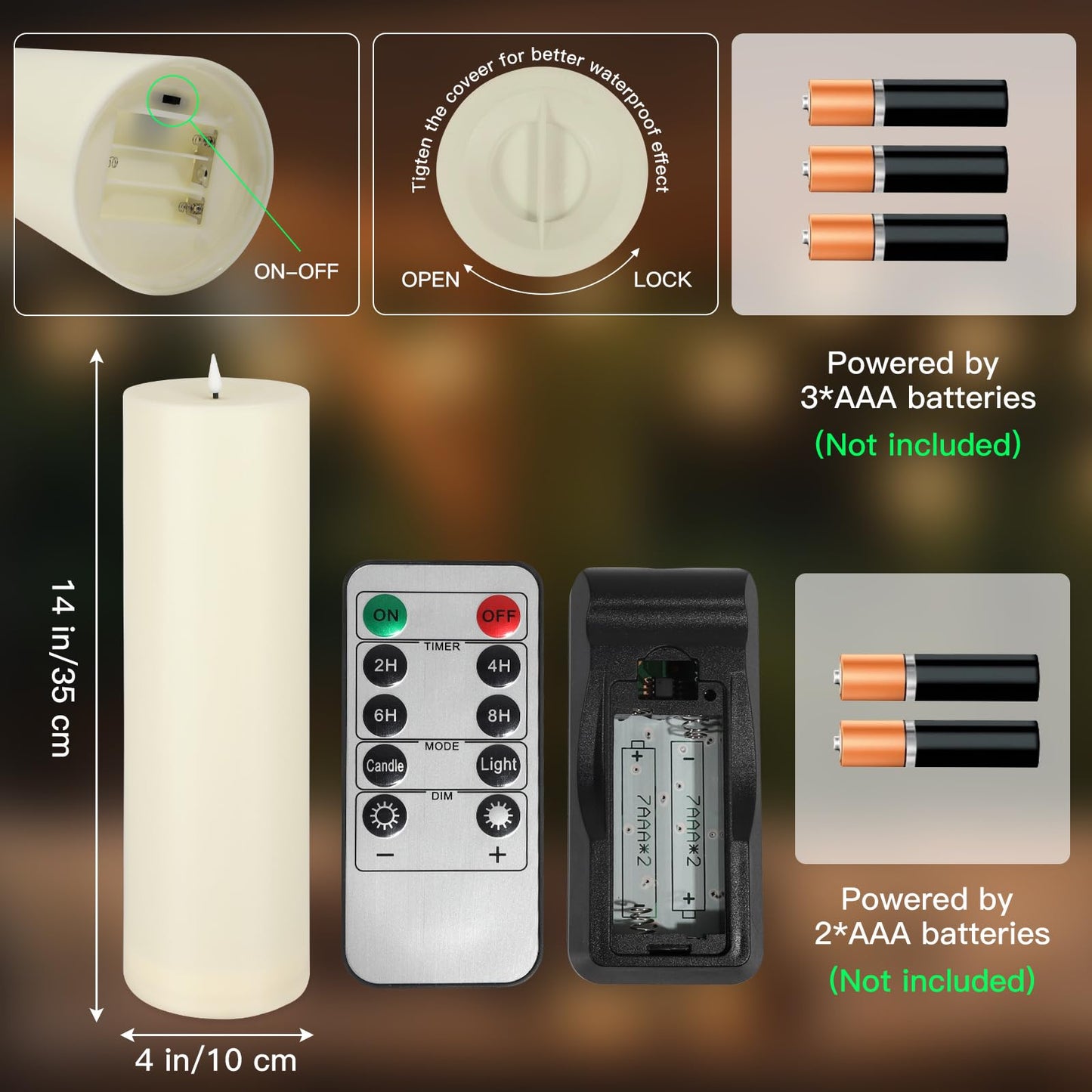 14" x 4" Large Outdoor Candles, Waterproof Flickering LED Flameless Candles with Timer, Battery Operated Candles with Remote Control Realistic Fake Pillar for Patio Porch Lanterns, Ivory 1 Pack