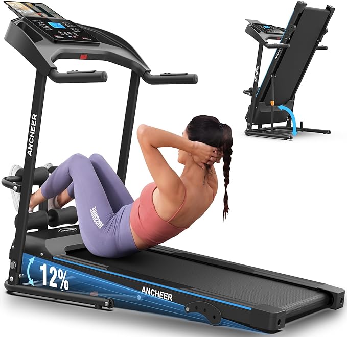 ANCHEER Foldable Treadmill with Sit Up Bench, 2025 Upgrade 3.5HP Portable Treadmills for Home with Incline 350 lbs Capacit...