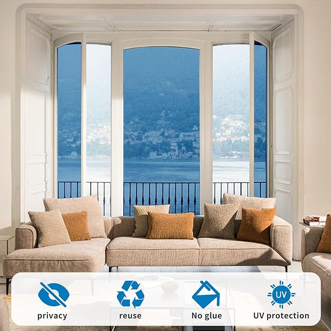 Window Privacy Film One Way Daytime Mirror Tint Treatments UV Heat Control Vinyl Stickers Sun Block Glass Paper Door Covering Reflective (Blue Silver, 17.5 Inch x 7.8 Feet)