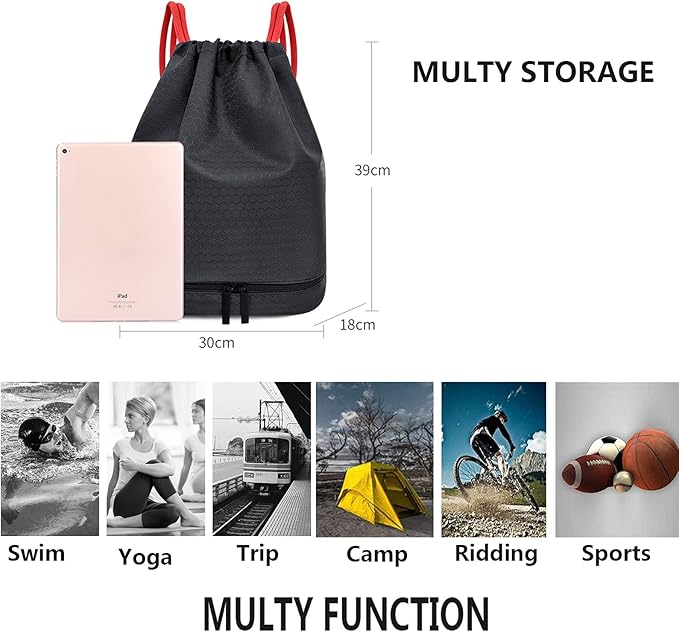 Waterproof Drawstring swim Bag Sackpack Backpack,Dry Wet Depart,Swimming Gym Yoga Sport Shoulder Rucksack Daypacks Casual Bags (CLASSIC BLACK)