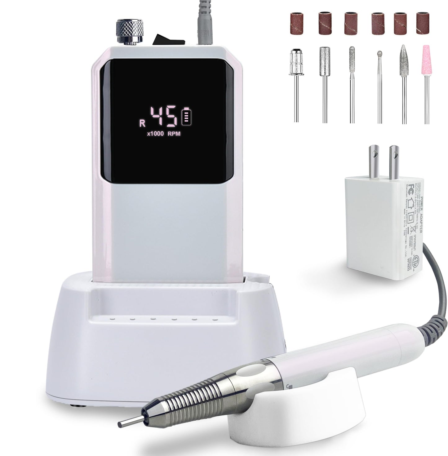 Lumcrissy Professional Nail Drill Machine - Cordless Brushless Motor Nail File, 45000 RPM 2*3500mAh Portable Efile for Acrylic G
