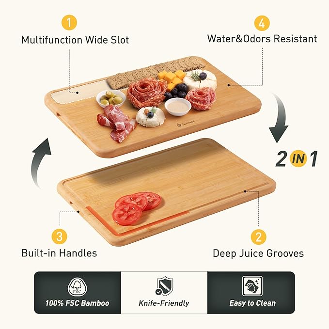 Extra Large Bamboo Cutting Board Set Over Sink Nice Solid Thick Wood Juice Groove Chopping Board Big Best Hardwood Counter Organic Vegetable Kitchen Gadgets Apartment Essentials for Meat Fruit Cheese