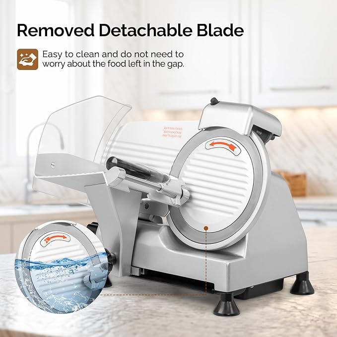 ROVSUN 240W Commercial Meat Slicer, 10inch Electric Meat Slicer Machine with Adjustable Thickness(0-13mm), Frozen Meat Deli Cheese Food Slicer with Upgraded Carbon Steel Blade for Home and Commercial