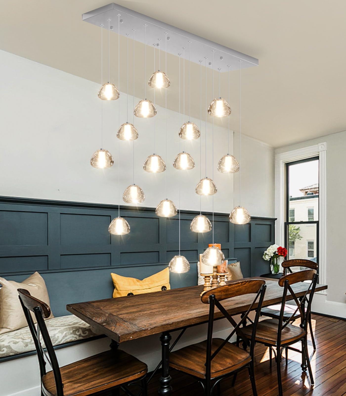 Rectangular Crystal Chandeliers For Living Room Dining Room Light Led Pendant Lights Fixtures Lighting Chandelier For Foyer Entrance Silver