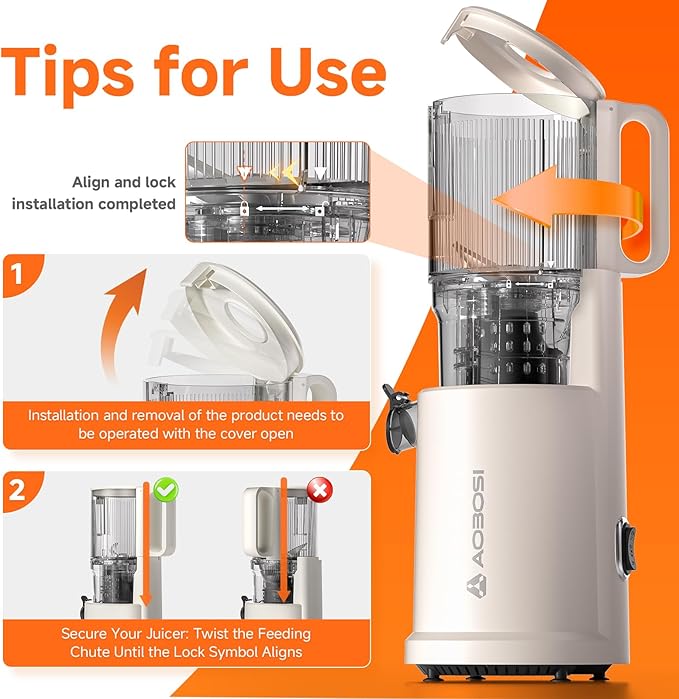 Slow Cold Press Juicer Machine: Electric Masticating Juicer Extractor Easy Clean - 5.4" Extra Large Feed Chute Fit Whole Fruits & Vegetables - Cold Pressed Slow Blender Juicer